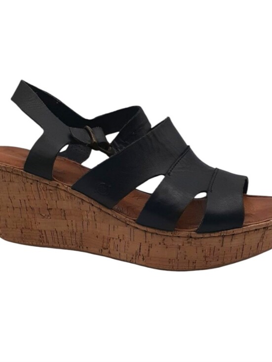 Born Shoes - Born Leather Platform Wedge Sandals Black Size 10 US 42 EU